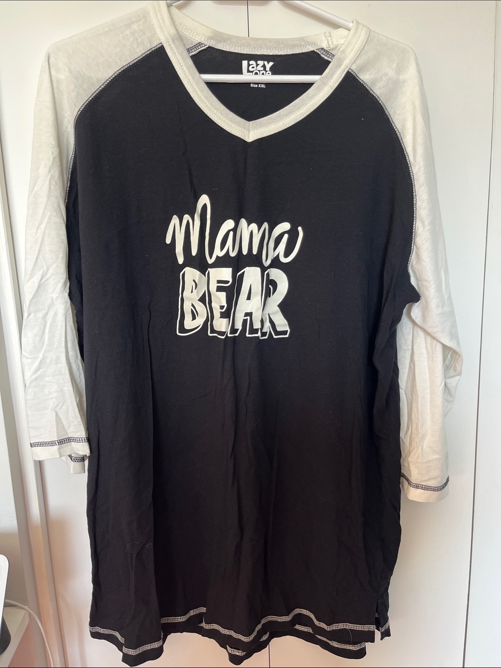 Lazy One Black & White Mama Bear Raglan Kids Long Sleeve Tee